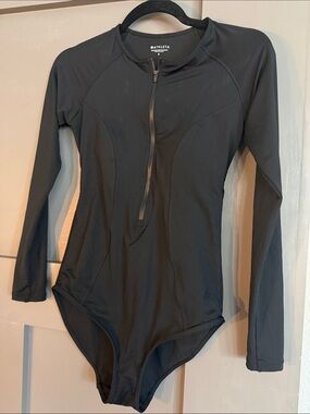 Athleta Black Long-Sleeve Zip Swimsuit S